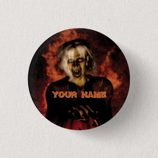 Hexe mit Kürbis gewischt. Halloween Button (Vorderseite)