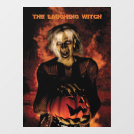 Hexe mit Kürbis gewischt. Halloween Fensteraufkleber
