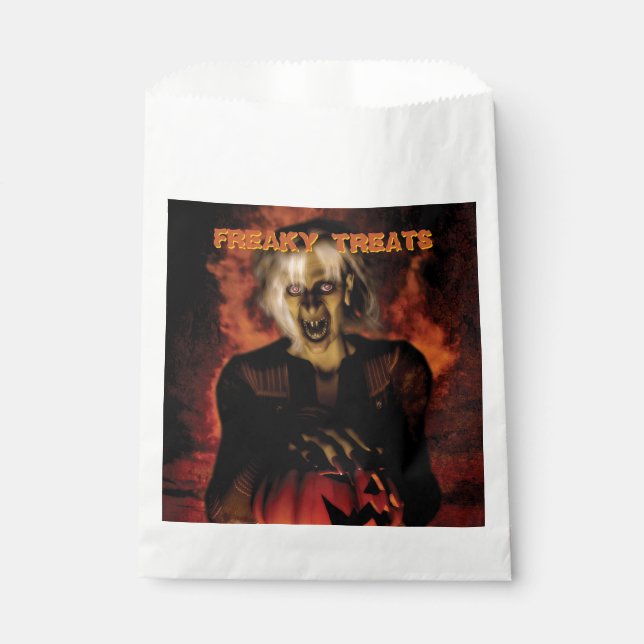Hexe mit Kürbis gewischt. Halloween Geschenktütchen (Vorderseite)