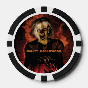 Hexe mit Kürbis gewischt. Halloween Pokerchips
