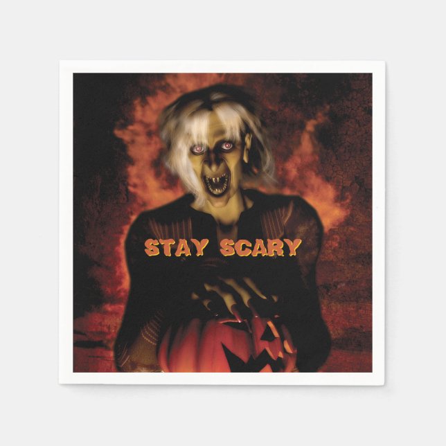 Hexe mit Kürbis gewischt. Halloween Serviette (Vorderseite)