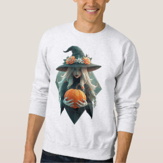 Hexe mit Kürbis und floralem Hexenhut Sweatshirt