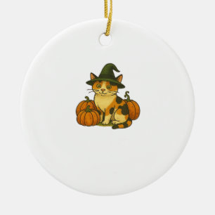 Hexe mit Kürbissen Halloween-Design Calico-Katze C Keramik Ornament