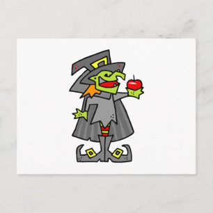 Hexe mit rotem Apfel Postkarte