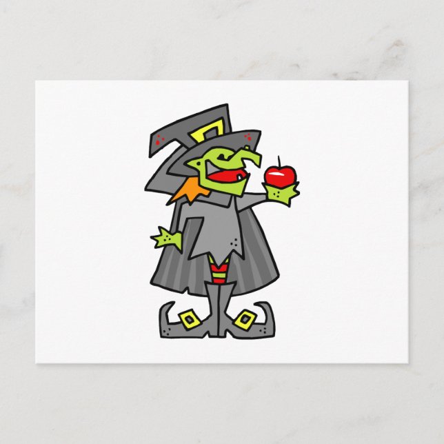 Hexe mit rotem Apfel Postkarte (Vorderseite)