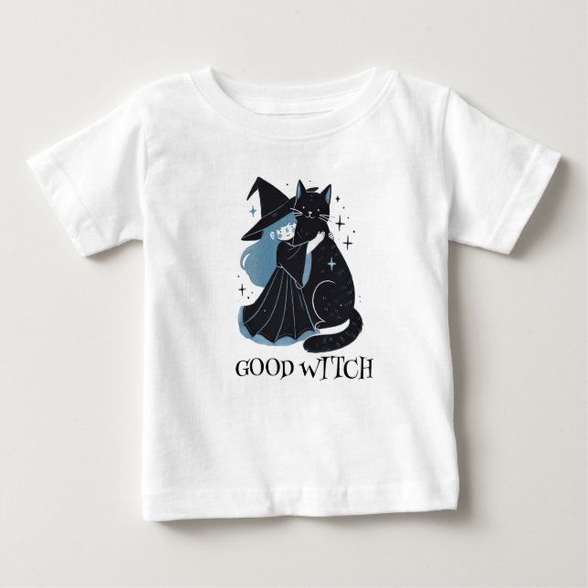 Hexe mit schwarzer Katze Baby T-shirt (Vorderseite)