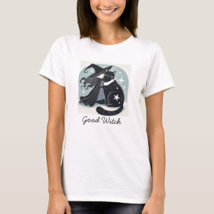Hexe mit schwarzer Katze T-Shirt