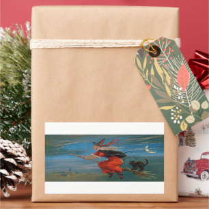 Hexe mit schwarzer Katze zu Halloween Rechteckiger Aufkleber