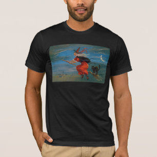 Hexe mit schwarzer Katze zu Halloween T-Shirt