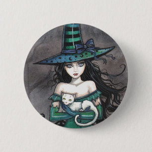 Hexe mit weißer Katze Pinback-Button Button