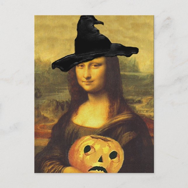 Hexe Mona Lisa Autumn Art durch crc Postcard verän Postkarte (Vorderseite)