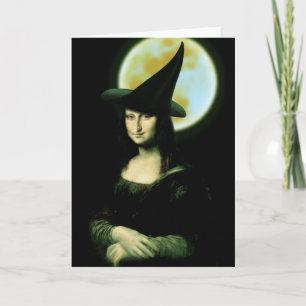Hexe Mona Lisa Halloween Vollmond Karte