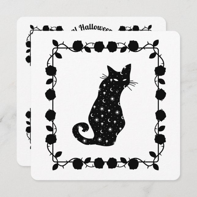 Hexe n' Willow Cat Halloween-Party Einladung (Vorne/Hinten)