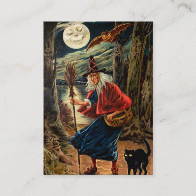 Hexe nachts Halloween Visitenkarte (Vorderseite)