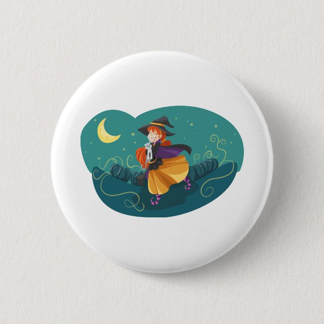 Hexe Niedlich Friendly Cat Adorable Friend Moon Button (Vorderseite)