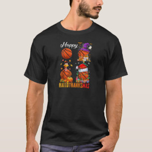 Hexe Pilgrim Santa Basketball Balls Happy HalloTh T-Shirt