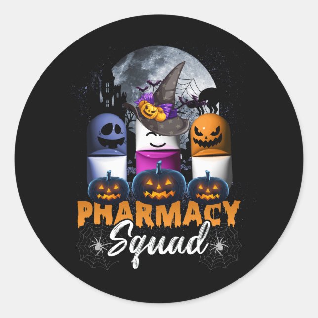 Hexe Pills Pharmacy Pharmacist Squad Halloween Co Runder Aufkleber (Vorderseite)
