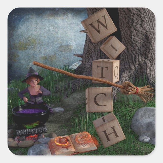 Hexe Quadratischer Aufkleber (Vorderseite)
