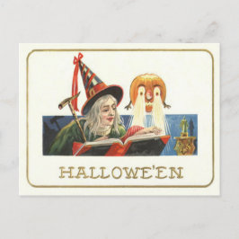 Hexe Reading Kürbislaterne Pumpkin Postkarte