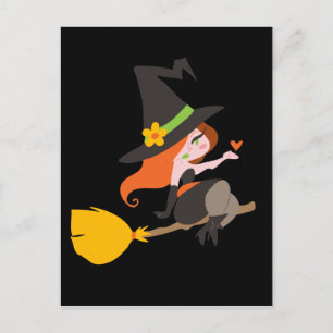 Hexe reiten einen Broomstick Postkarte