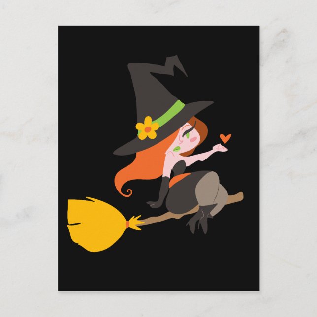 Hexe reiten einen Broomstick Postkarte (Vorderseite)
