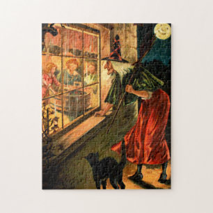 Hexe schaut durchs Fenster Puzzle