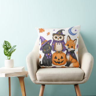 Hexe schwarze Katze Eule Fuchs Kürbis Kunst Kissen