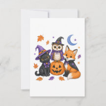 Hexe schwarze Katze Eule Fuchs Kürbis Kunst