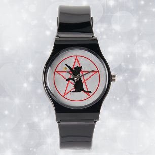 Hexe Schwarze Katze Reaching für Star Red auf Pent Armbanduhr