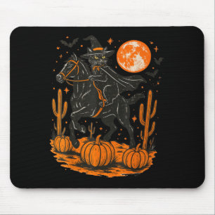 Hexe schwarze Katze reitet Pferd Halloween-Kürbis Mousepad