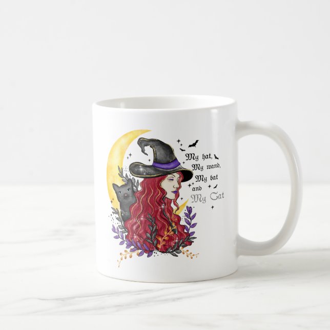 Hexe, Schwarze Katze und Halbmond Kaffeetasse (Rechts)