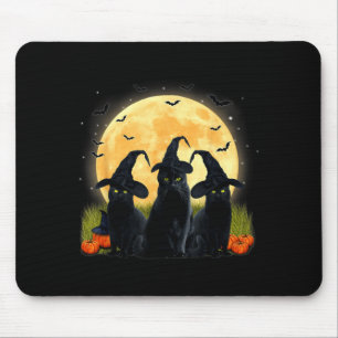 Hexe schwarze Katze und Vollmond-Kürbis Halloween Mousepad