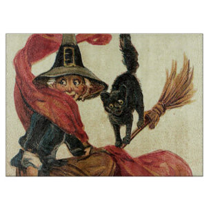 Hexe schwarze Katzenbesen Schneidebrett
