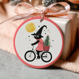 Hexe Schwarzkatze Radfahren Weihnachtsbaum Witchy  Keramik Ornament