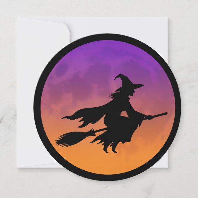 Hexe Silhouette auf Broom Einladung (Vorderseite)
