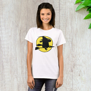 Hexe Silhouette fliegt auf Besen vor Vollmond T-Shirt