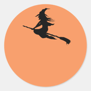 Hexe-Silhouette-Halloween-Aufkleber-oder Runder Aufkleber