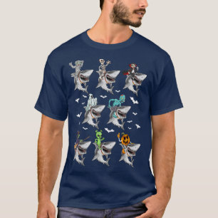 Hexe Skeleton Zombie Mummy Vampire Riding Shark H T-Shirt