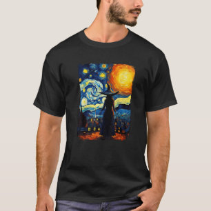 Hexe Starry Night Van Gogh ästhetisches Halloween  T-Shirt