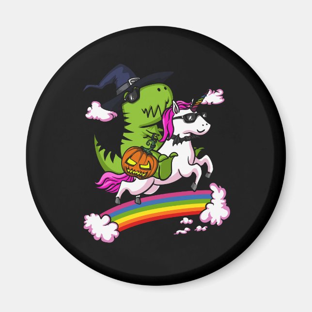 Hexe T-Rex Dinosaur Riding Unicorn Halloween Magnet (Vorne)