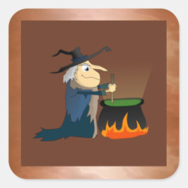Hexe und Cauldron Quadratischer Aufkleber