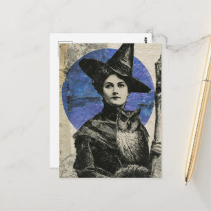 Hexe und Eule Retro-Collage Postkarte