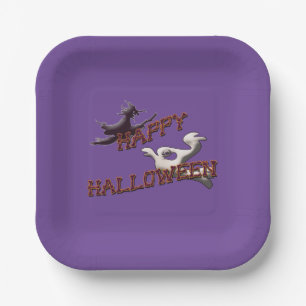 Hexe und Geist Gruselige Frohe Halloween Serviette Pappteller