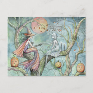 Hexe und Ghost Halloween Postkarte
