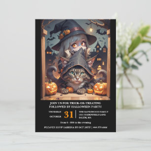 Hexe und ihr Katzen-Halloween-Party Einladung