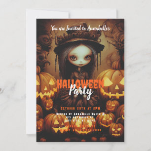 Hexe und Jack-O' Lanterns-Halloween-Party Einladung