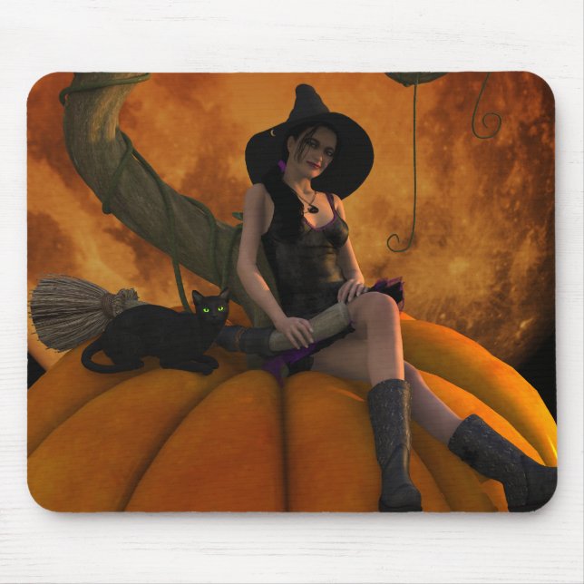 Hexe und Katze auf Giant Pumpkin Mousepad (Vorne)