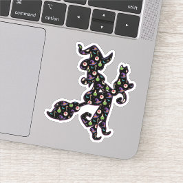 Hexe und Katze, Halloween-Stimmung Aufkleber