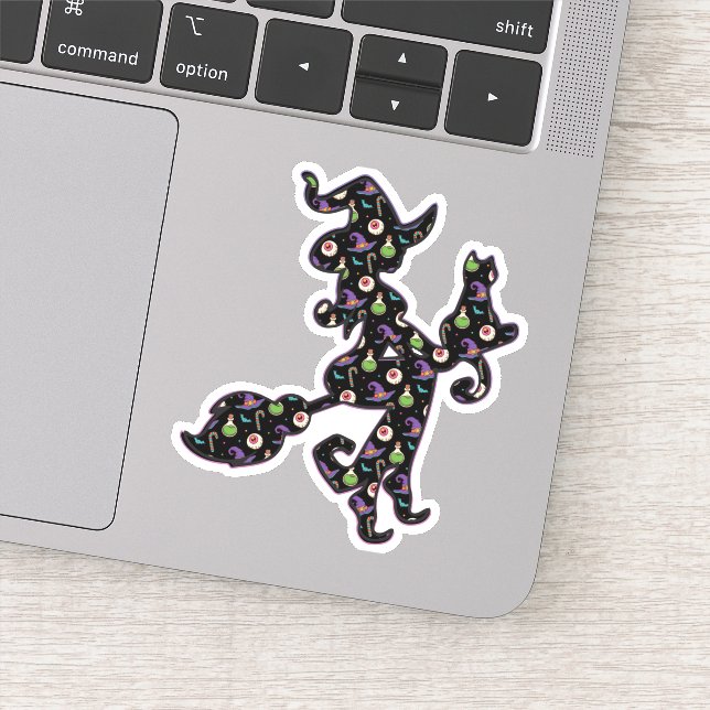 Hexe und Katze, Halloween-Stimmung Aufkleber (Detail)