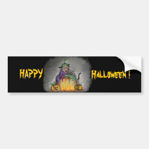 Hexe und Katze, Happy Halloween! Autoaufkleber